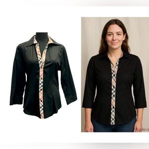 Burberry Brit black button down shirt nova check plaid classic pattern